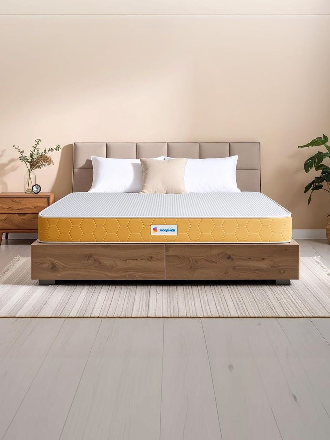 Sleepwell Orange-Colored & White Quilted Orthopedic Dual Reversible Double Size Mattress