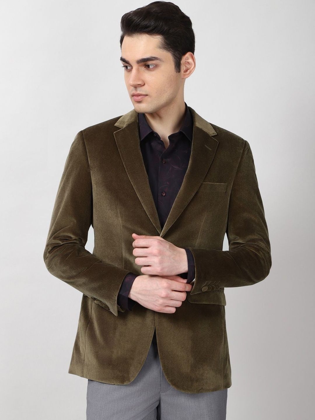 Peter England Elite Slim-Fit Notched Lapel Single-Breasted Formal Blazer-picture-57