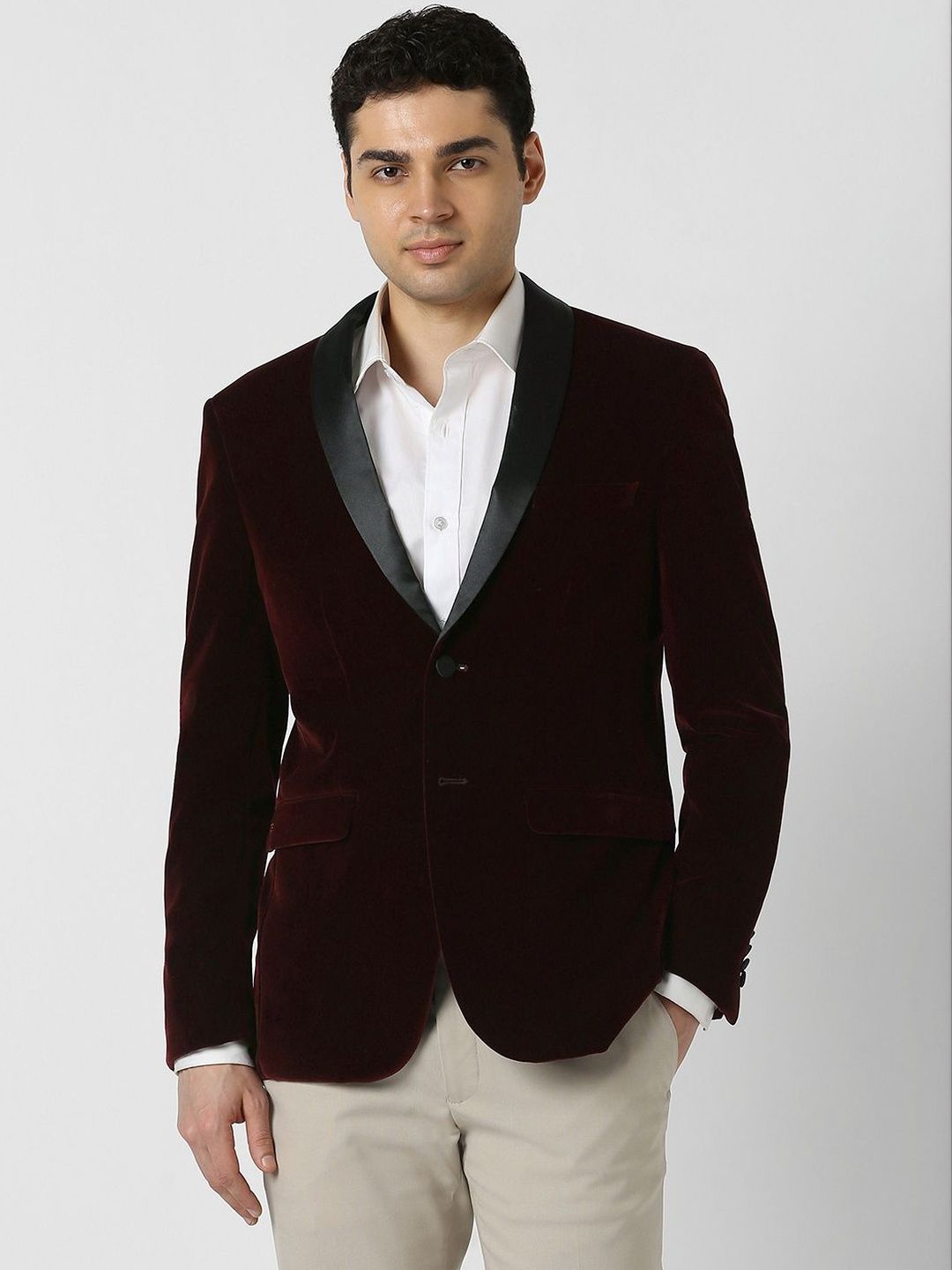 Peter England Elite Slim-Fit Shawl Collar Single-Breasted Formal Blazer-picture-13