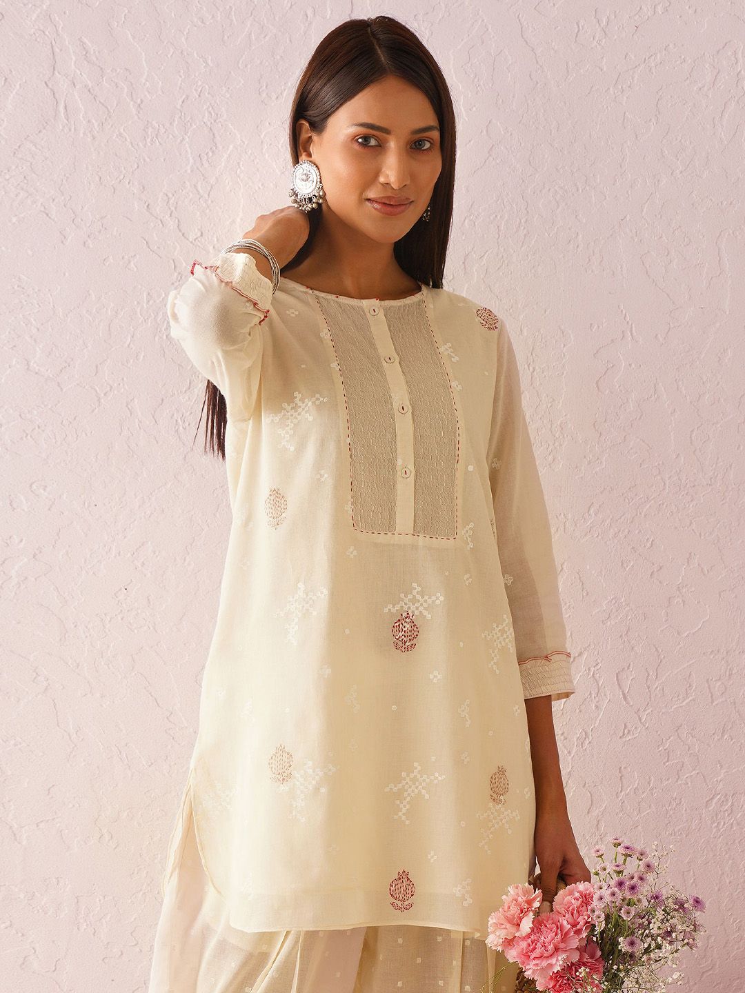 JAYPORE Women Ethnic Motifs Embroidered Round Neck Ethnic Tunic-picture-45