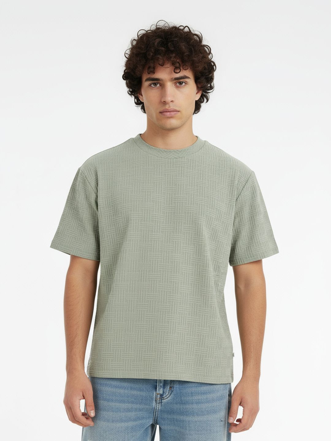 glitchez Geometric Self Design Relaxed Fit T-shirt-picture-24