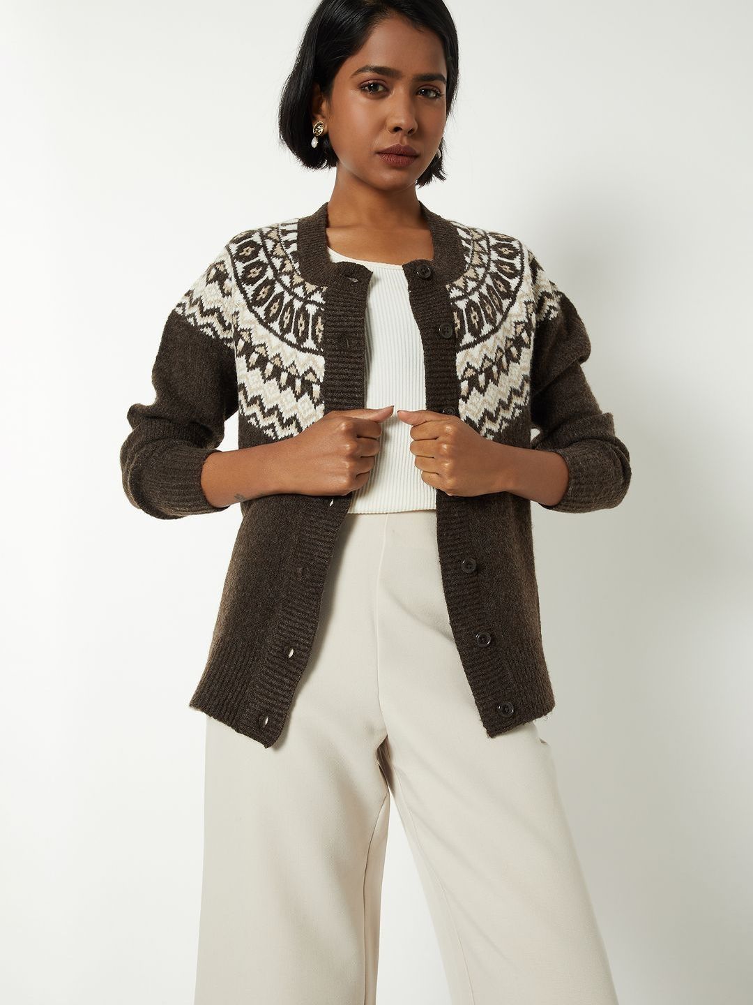 max Women Fair Isle Printed Cardigan-image-35