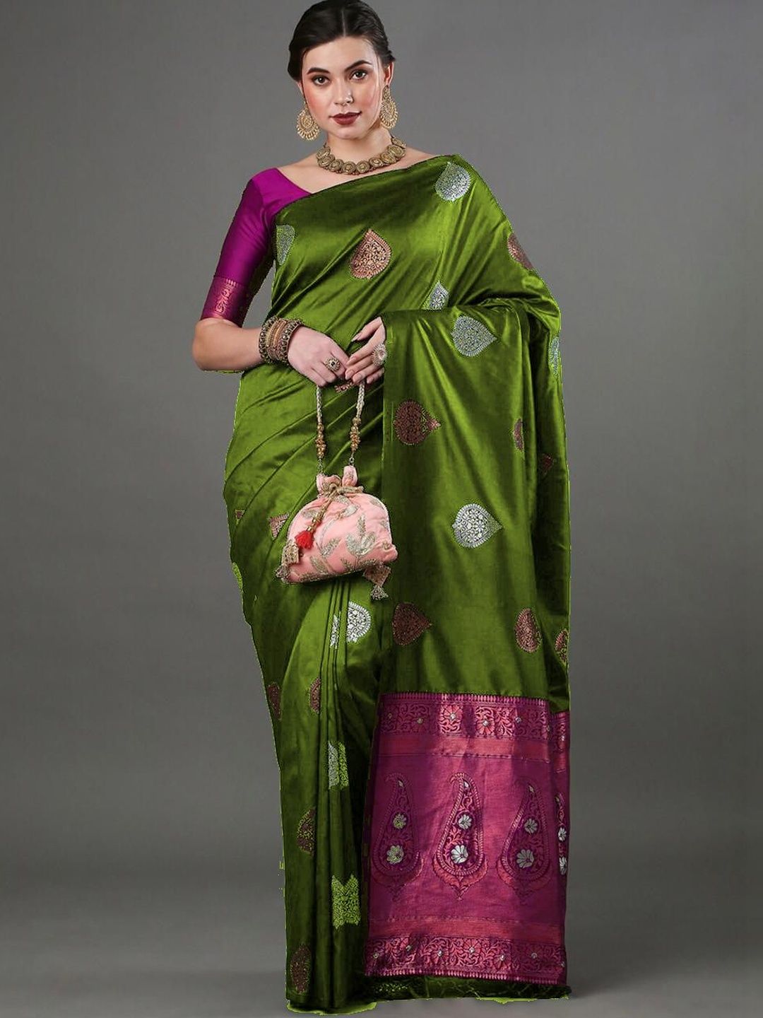 CaniBani Paisley Embroidered Silk Blend Banarasi Saree-picture-26