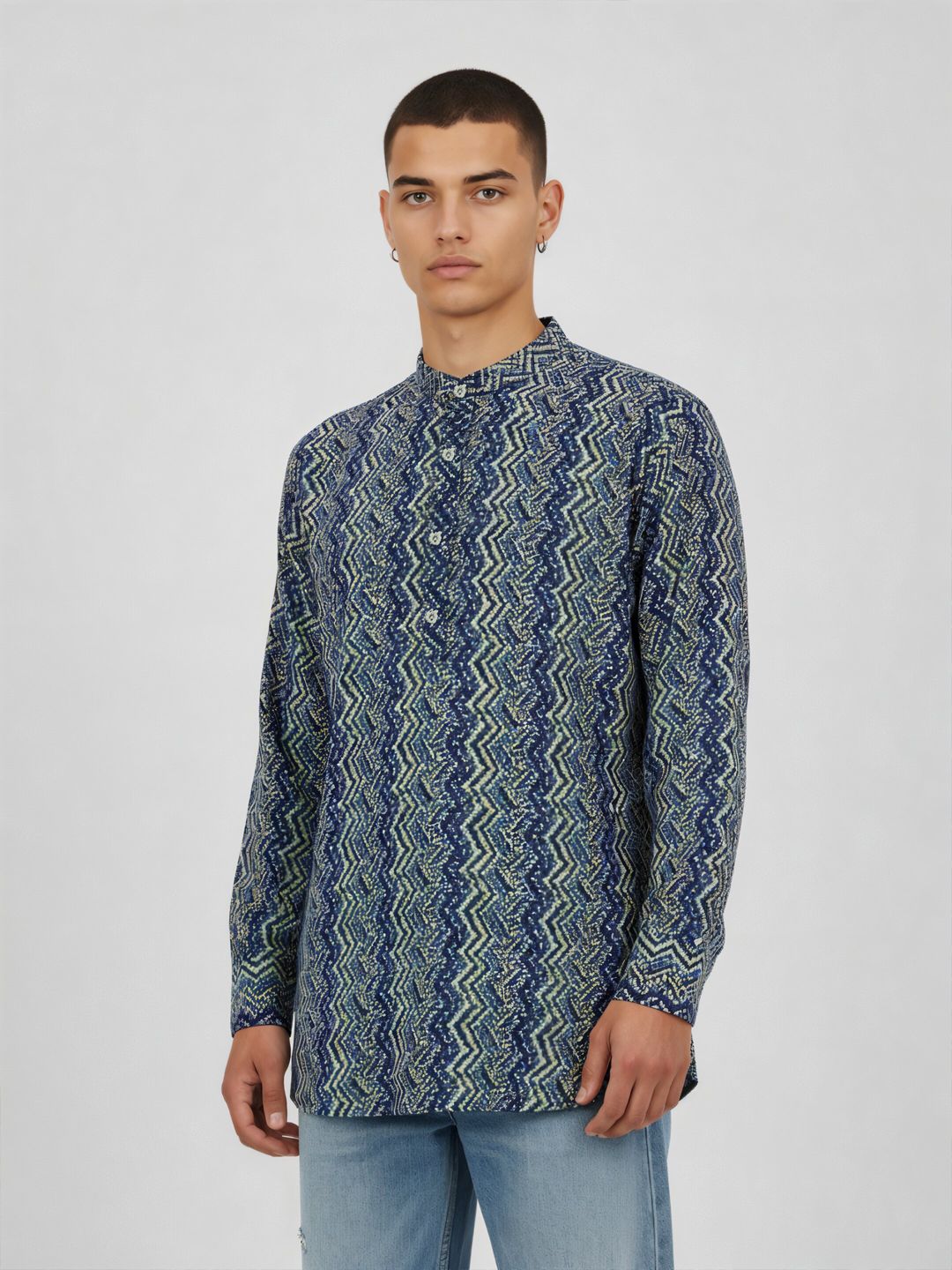 Anouk Rustic Chevron Printed Band Collar Straight Kurta-picture-24