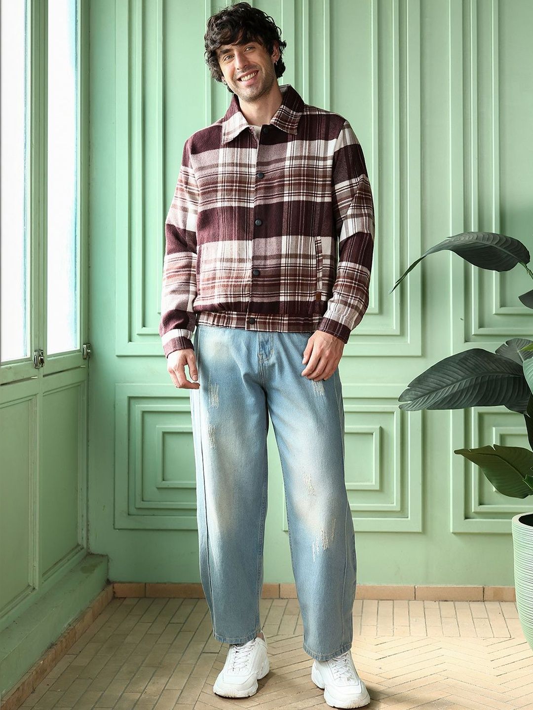 Campus Sutra Men Checked Lightweight Bomber Jacket-image-31