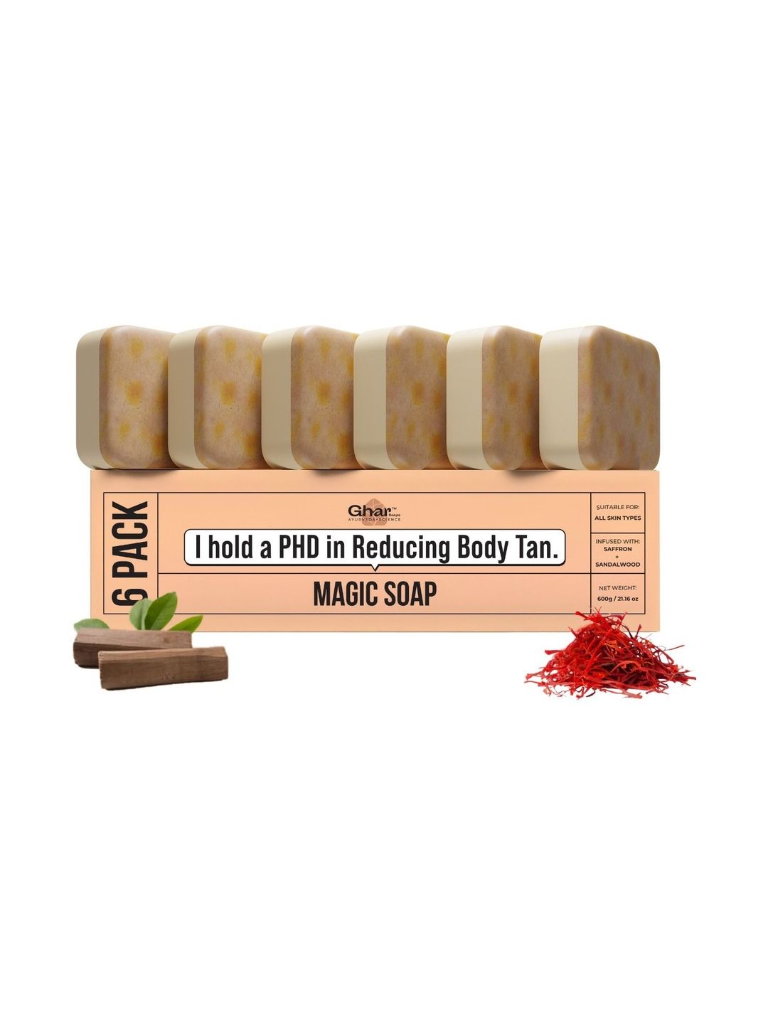 GHAR SOAPS Set of 6 Magic Soaps with Sandalwood & Saffron - 100 g each-picture-26