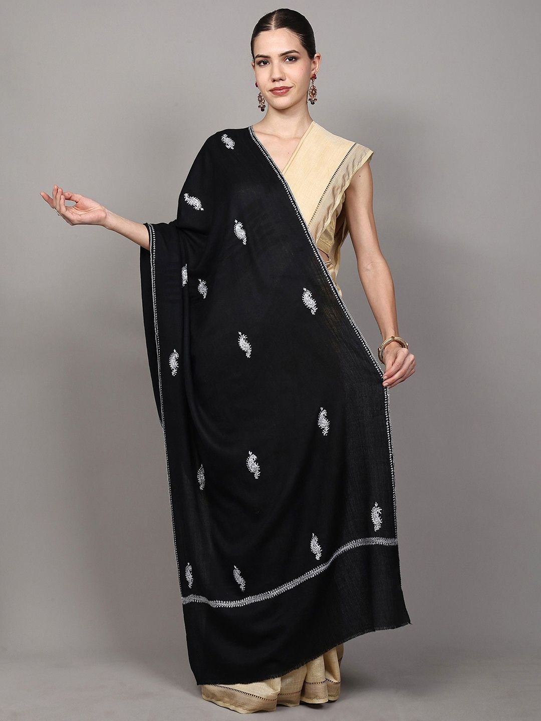 Exotic India Paisley Embroidered Shawl-image-15