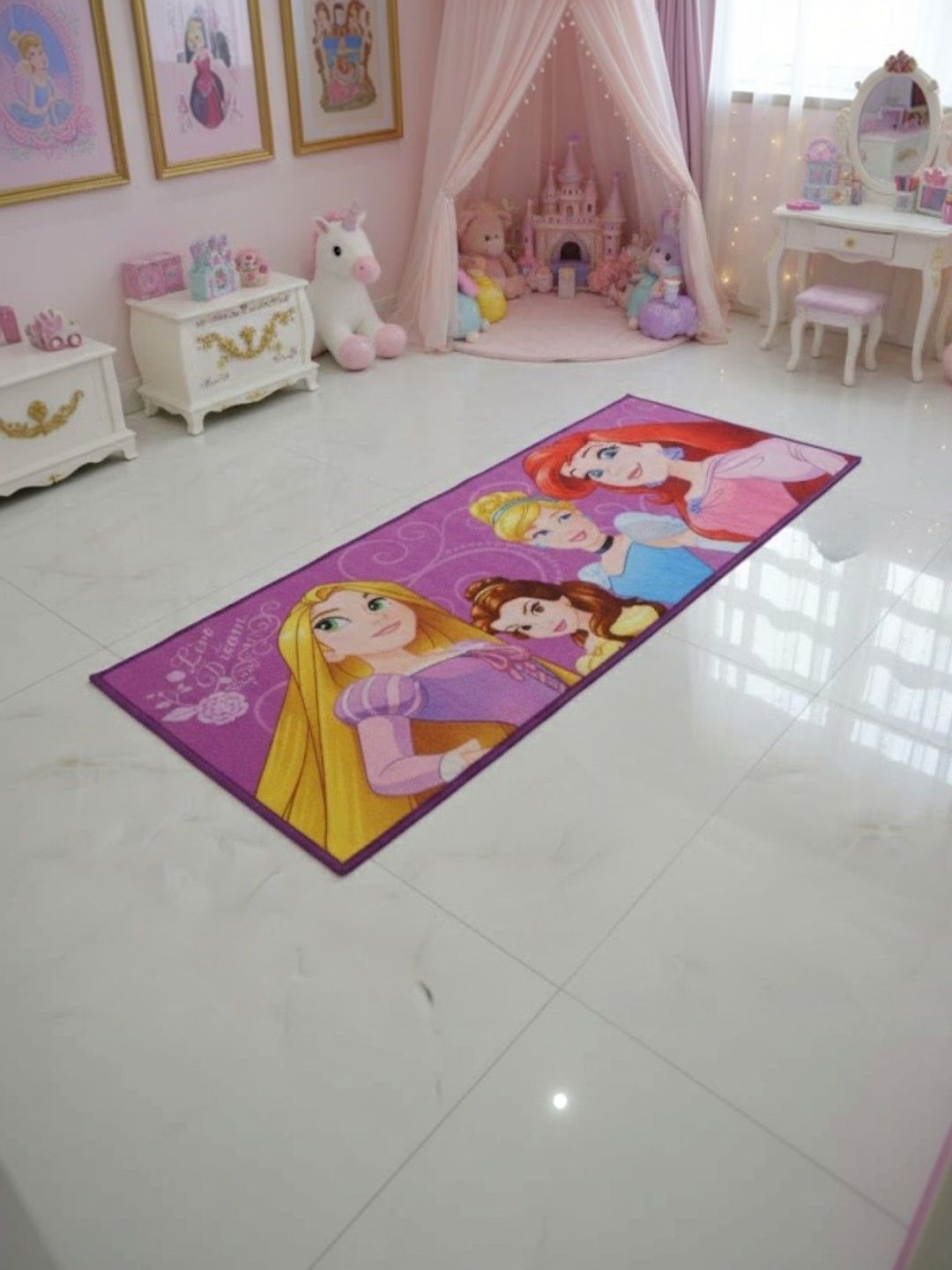Athom Living Purple Disney Princess Cartoon Characters Anti-Skid Nylon Runner Carpet-image-47