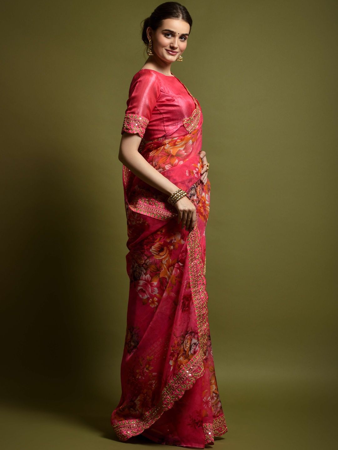 CaniBani Floral Embroidered Pure Chiffon Heavy Work Saree-picture-29