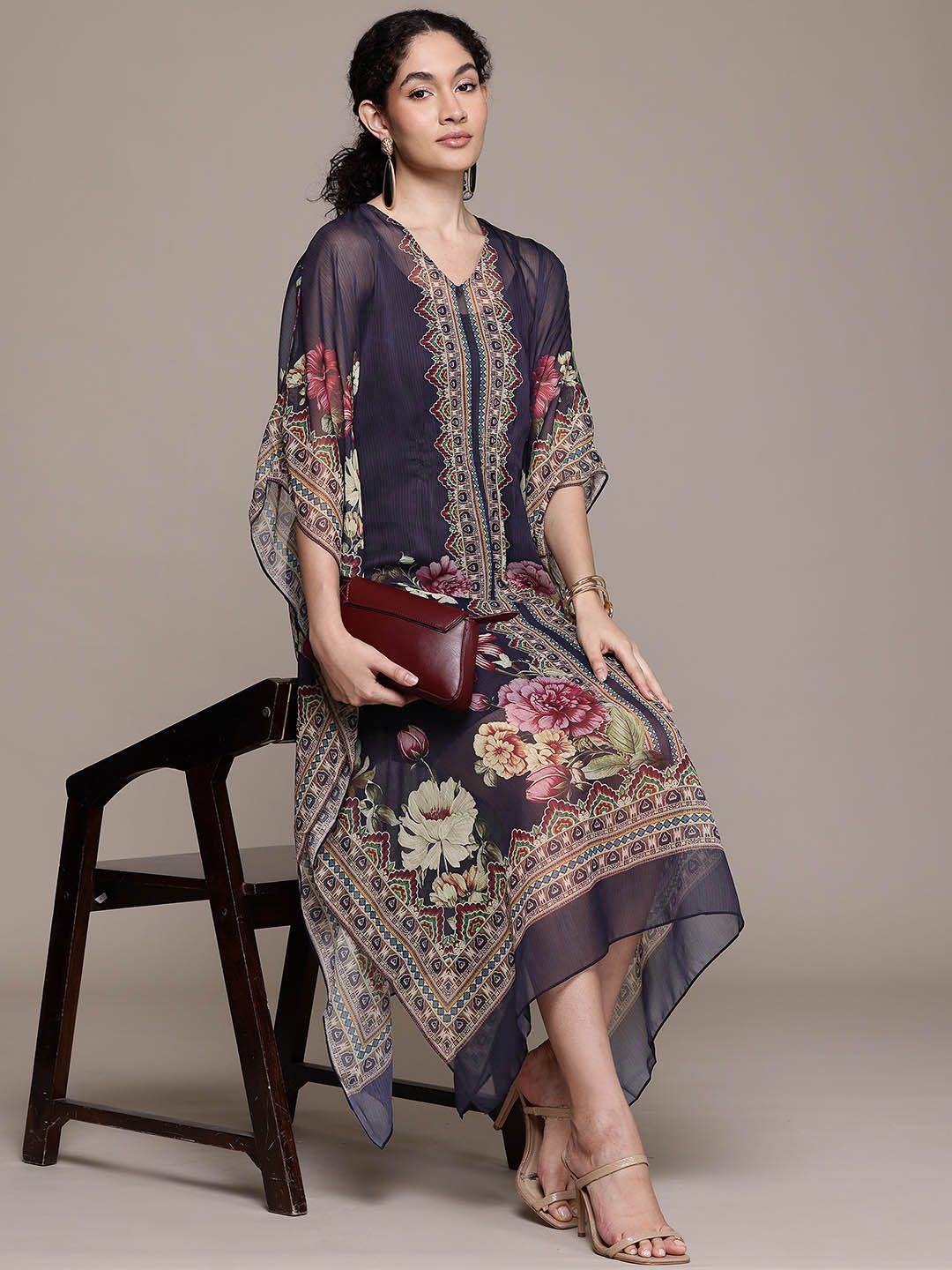 aarke Ritu Kumar Floral Print Chiffon Kaftan Maxi Dress with Camisole-picture-43