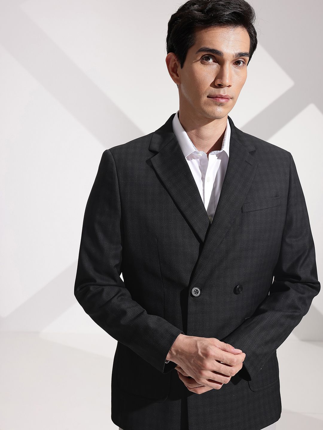 INVICTUS Slim Fit Checked Notched Lapel Double Breasted Formal Blazer-picture-17