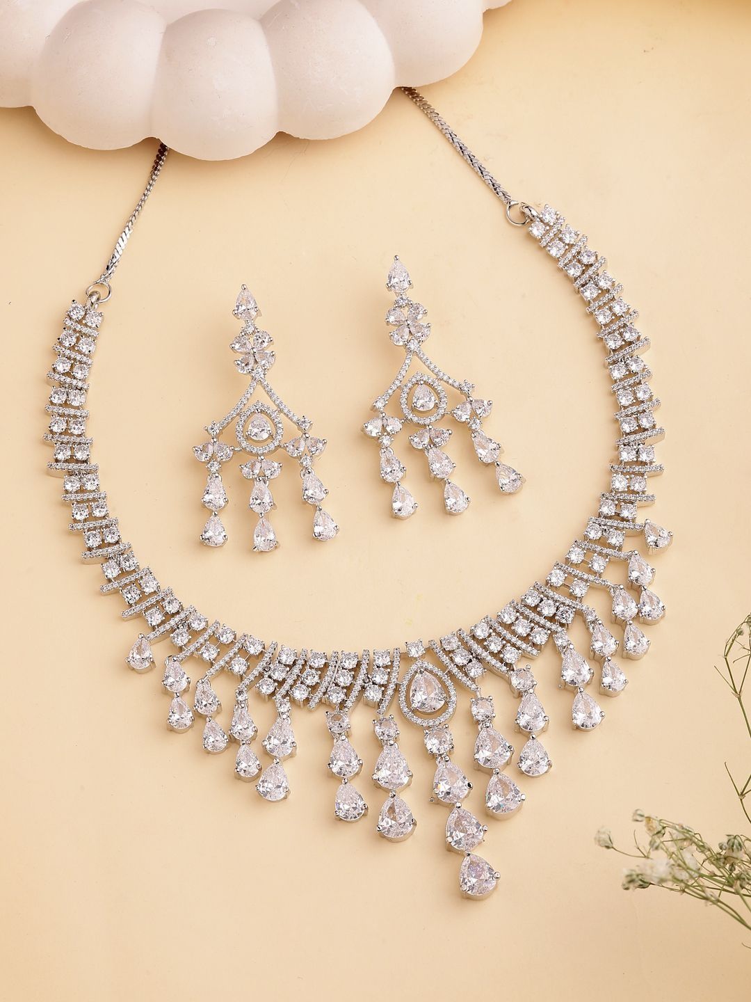 ZENEME Rhodium-Plated American Diamond-Studded Jewellery Set-picture-55