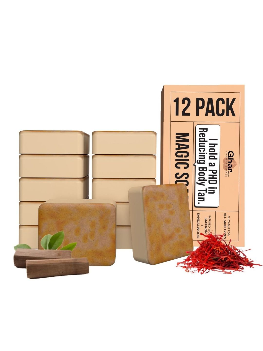 GHAR SOAPS Set Of 12 Sandal Wood And Saffron Magic Soaps - 100 g Each-image-12