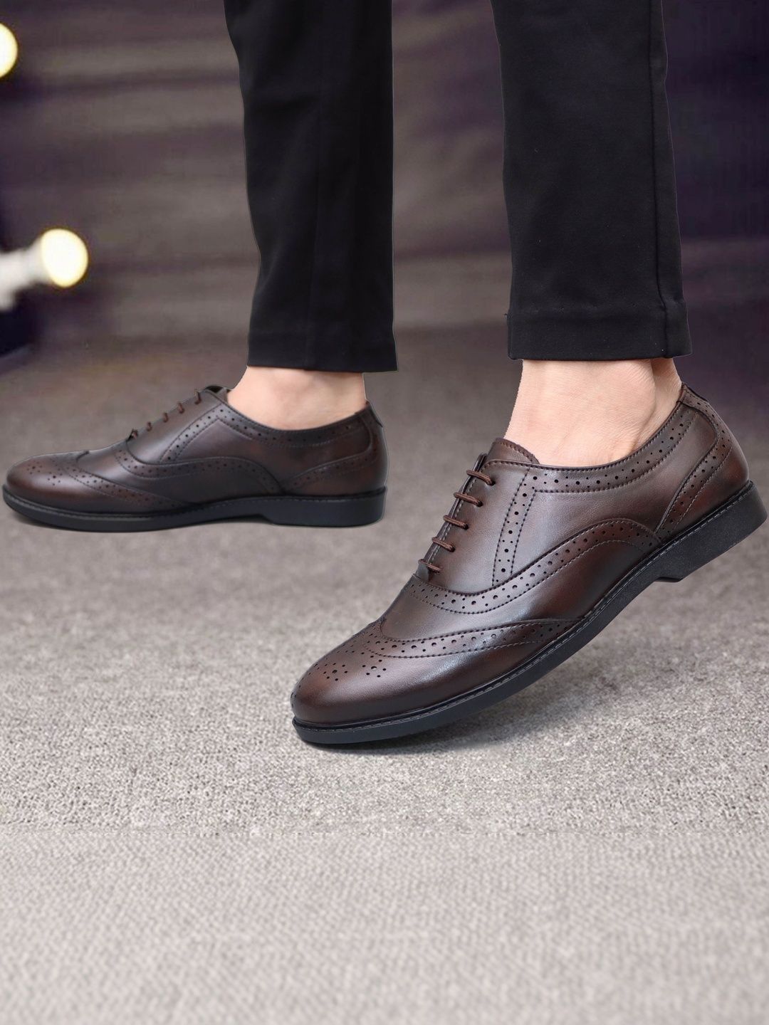 SHUAN Men Round Toe Lace-Ups Formal Brogues-picture-46