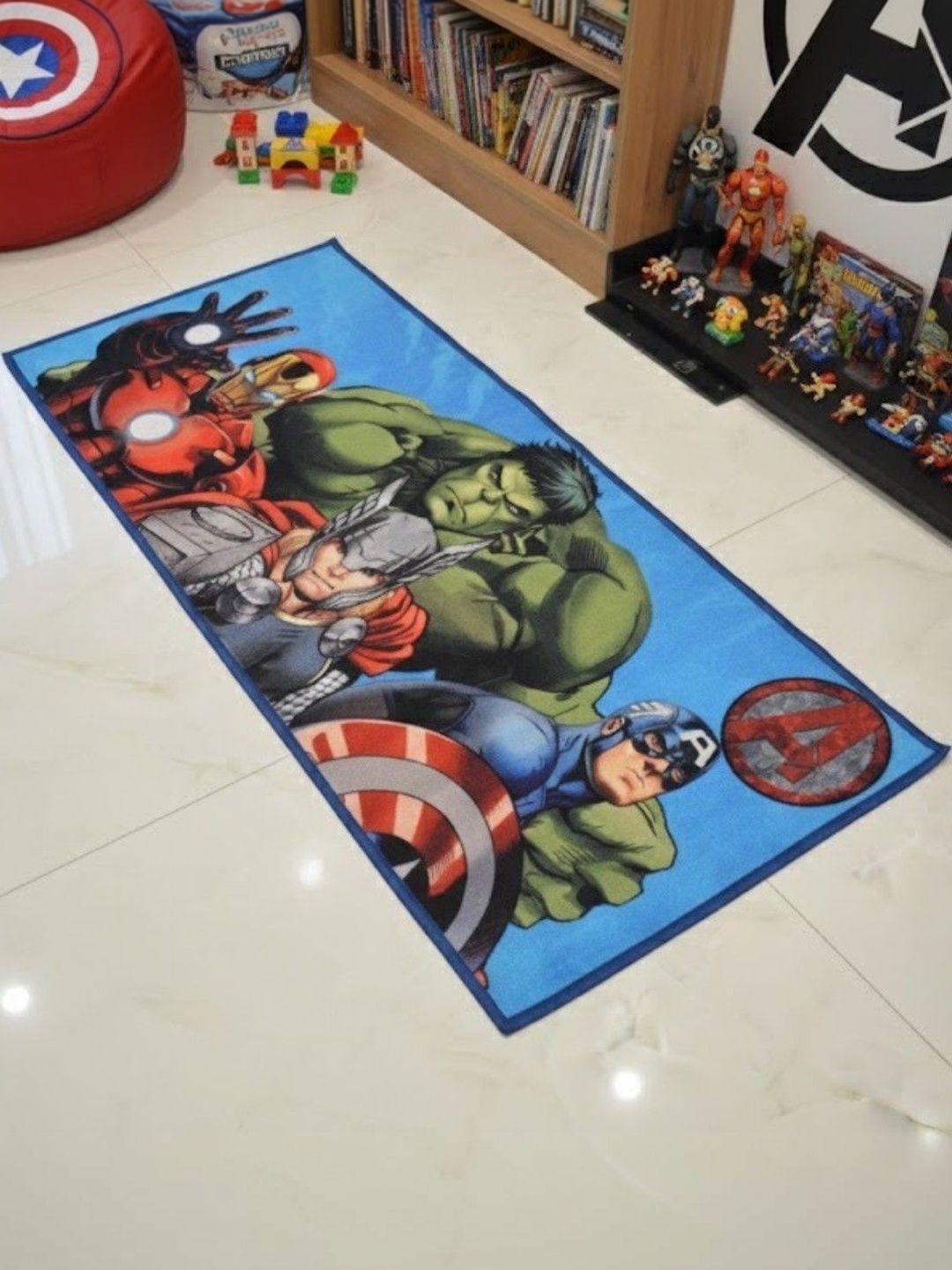 Athom Living Kids Green & Blue Cartoon Characters Anti-Skid Nylon Carpet