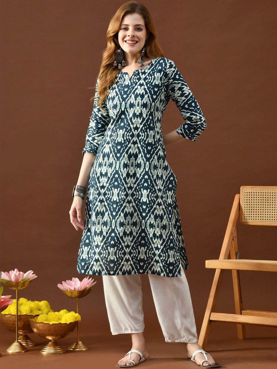 BKApparels Women Printed Thread Work Floral Kurta-picture-17