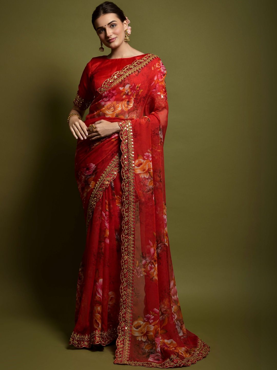 CaniBani Floral Sequinned Pure Chiffon Designer Saree-picture-19