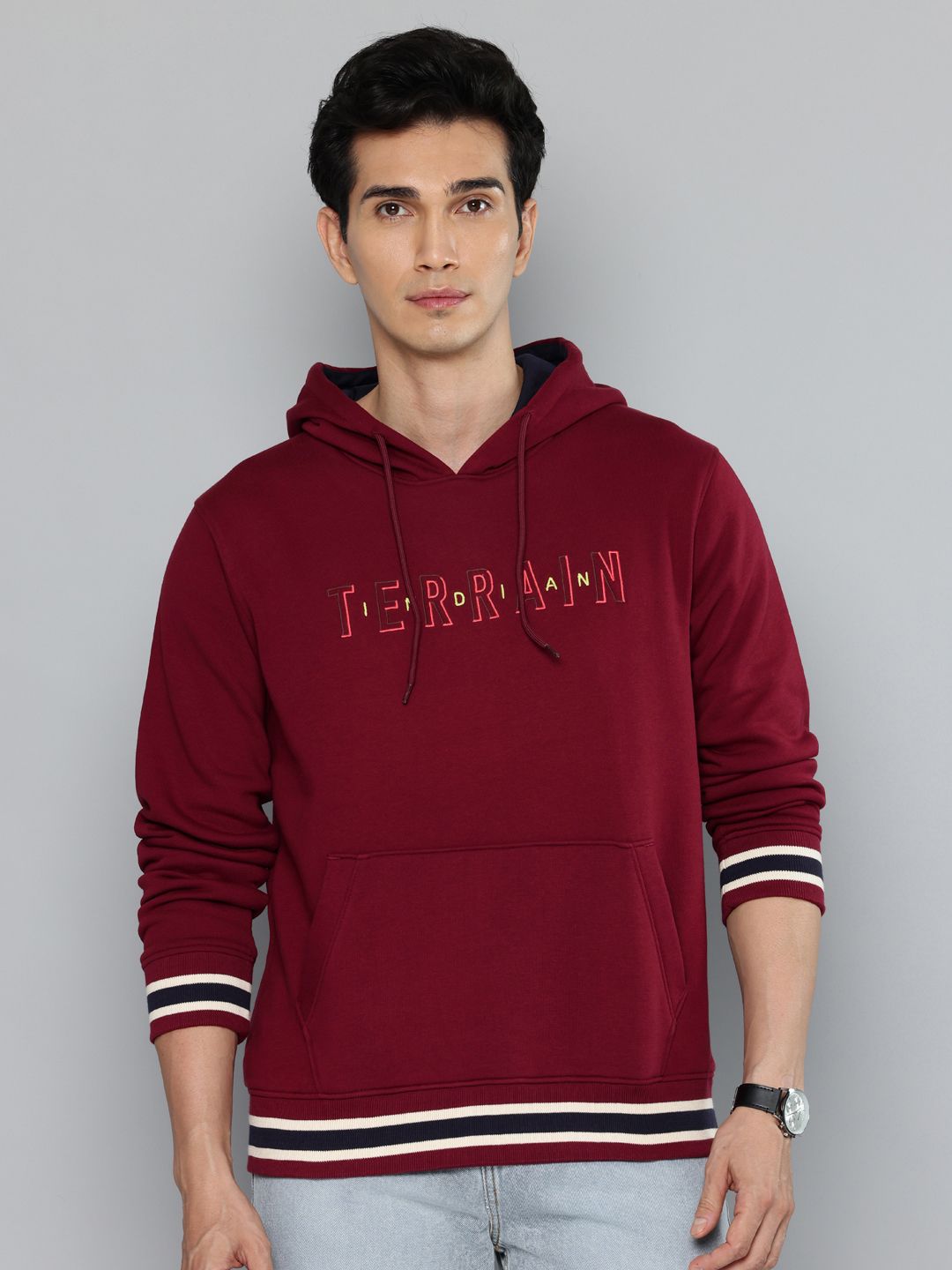 Indian Terrain Brand Logo Embroidered Hooded Sweatshirt-picture-12