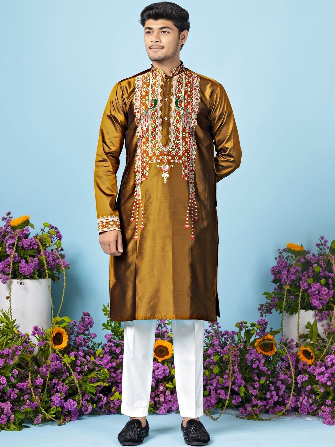 House Of Sanskruti Men Flared Sleeves Jacquard Handloom Kurta-picture-19