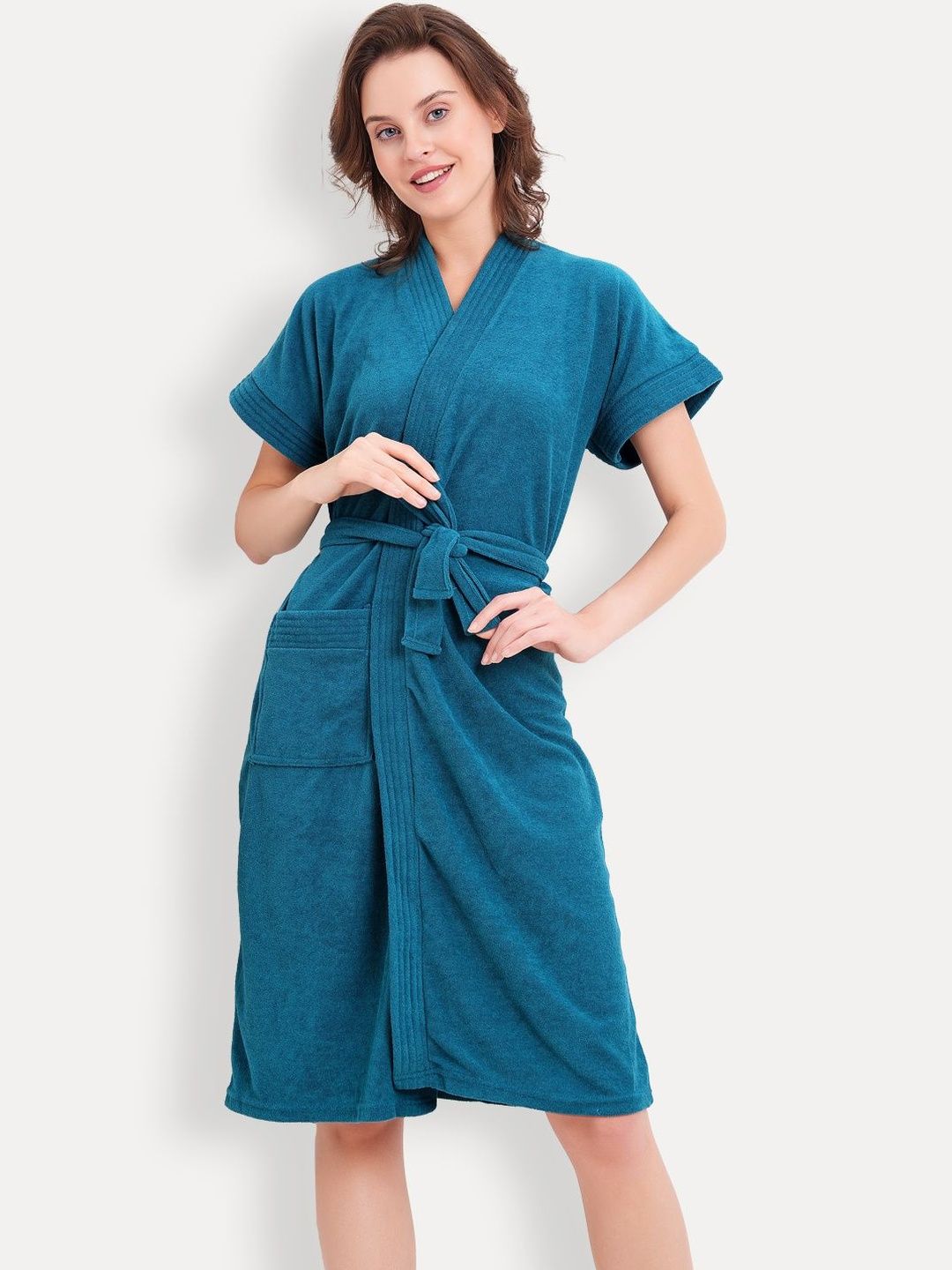 LacyLook Women Terry Cotton Soft & Comfortable Knee Length Bath Robe-image-10