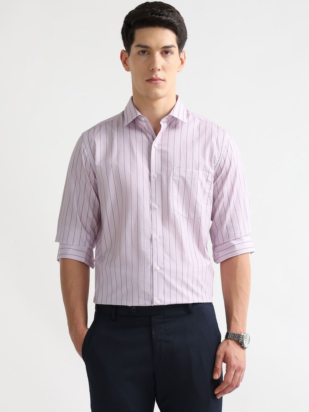 Arrow Men Vertical Stripes Pure Cotton Formal Shirt-picture-35