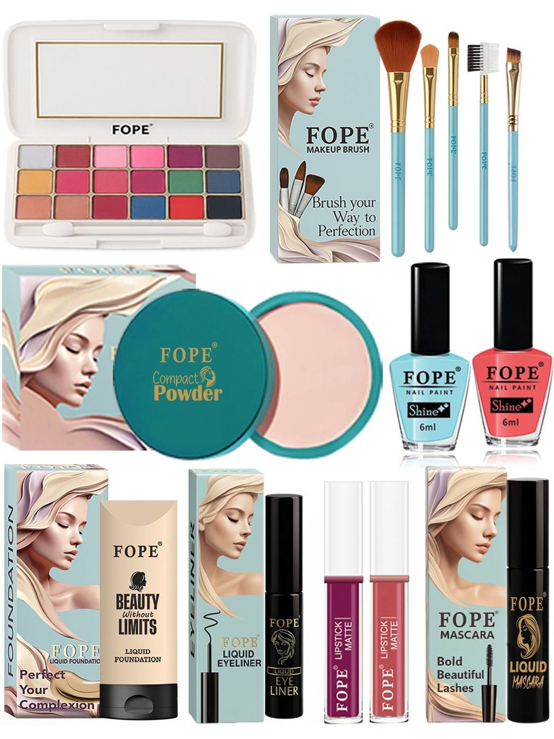 FOPE Set Of 14 Foundation Compact Mascara Lipstick Nail Polish & Brush Set-picture-45