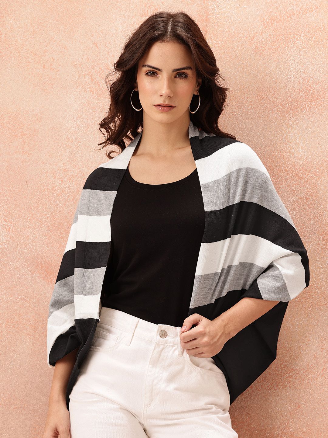 all about you Self Striped Shawl Collar Shrug-picture-47
