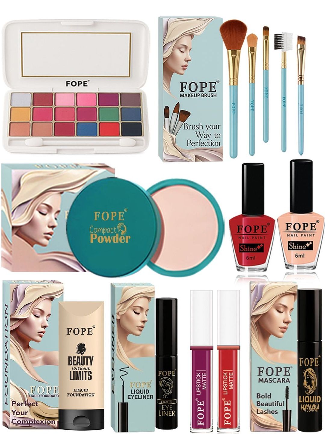 FOPE Set Of 14 Long Lasting Smudge Proof Party Glam Makeup Combo-image-45
