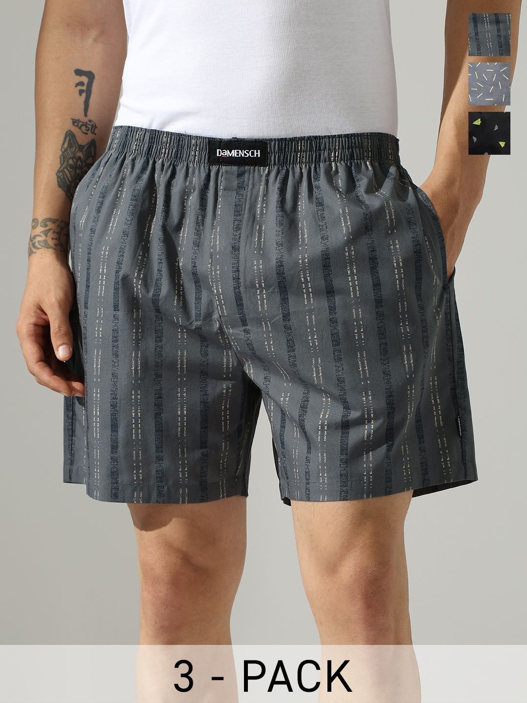 DAMENSCH Pack Of 3 Printed Pure Cotton Mid Rise Boxers-picture-16