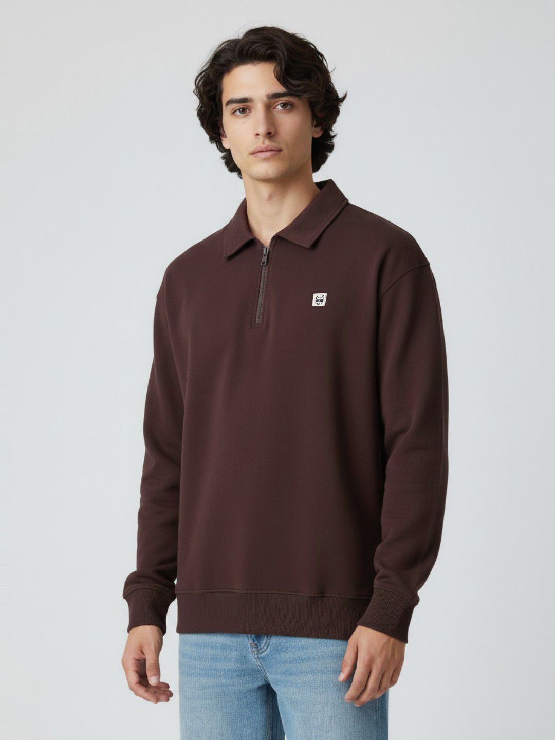 glitchez Shirt Collar Relaxed Fit Sweatshirt With Inner Fleece-picture-58
