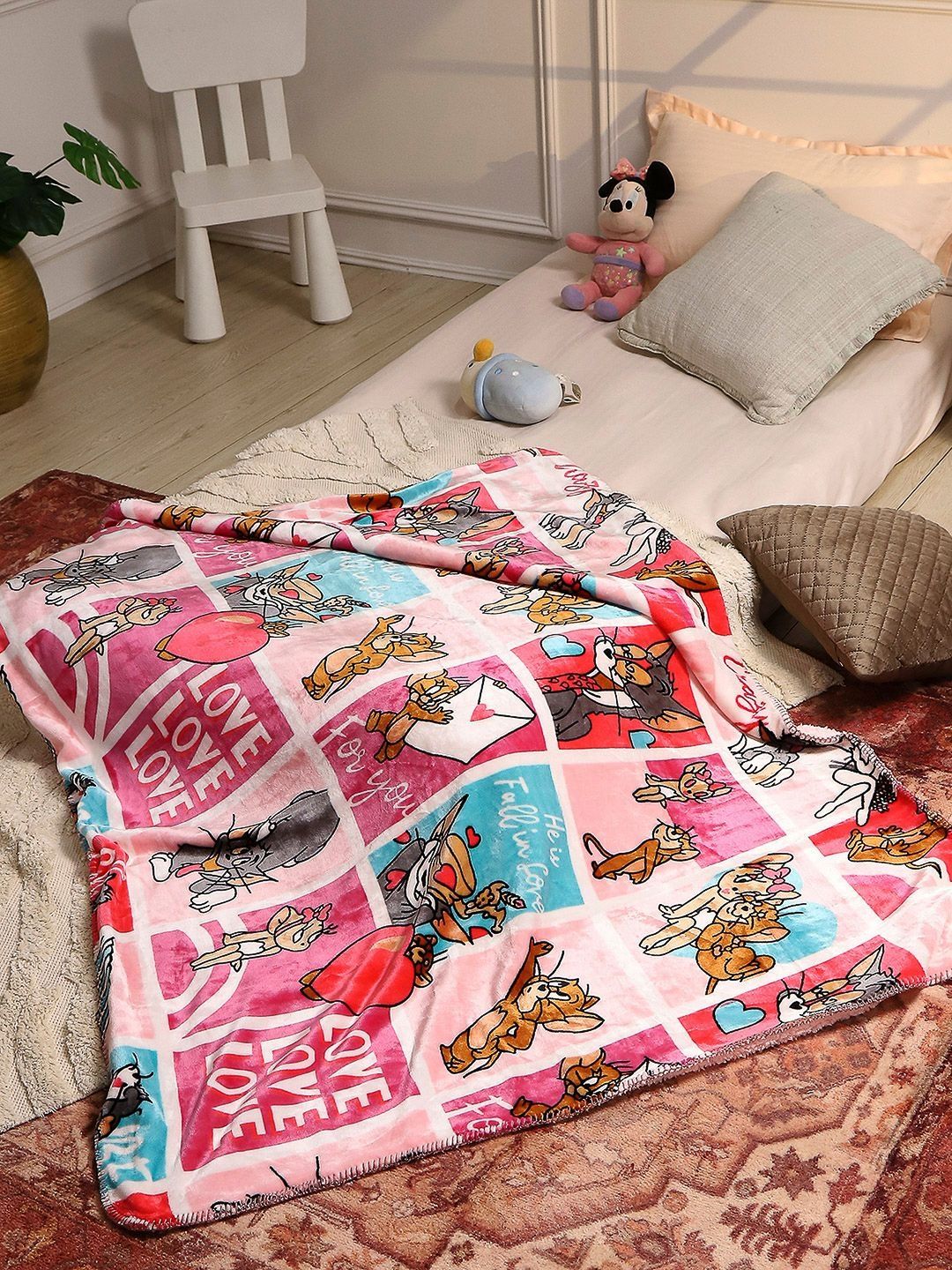 Monte Carlo Pink & Multicoloured Cartoon Characters 553 GSM Blanket-image-34