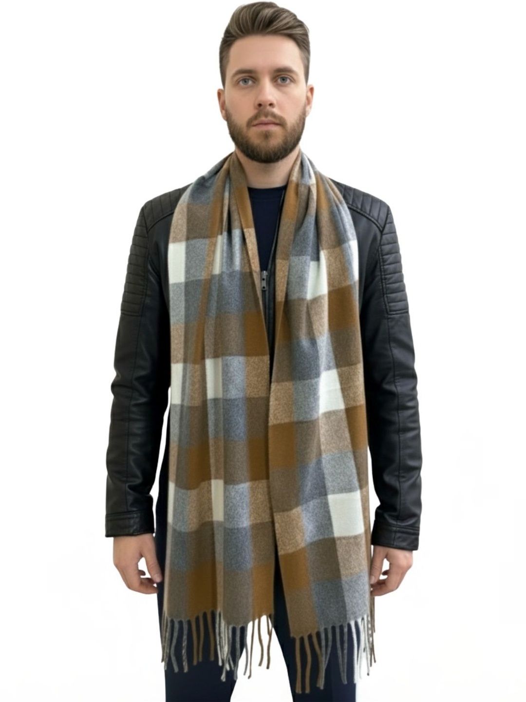 Amoldo Men Checked Merino Wool Mufflers-image-12