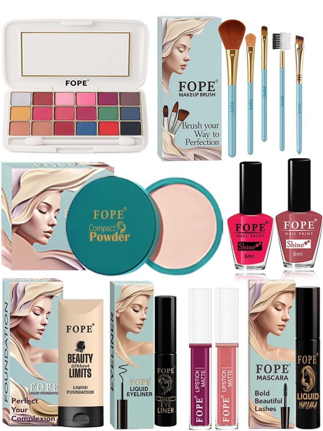 FOPE Set Of 14 Long Lasting Smudge Proof Party Glam Makeup Combo-image-46