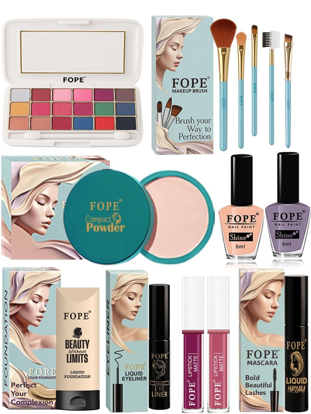 FOPE Set Of 14 Long Lasting Smudge Proof Party Glam Makeup Combo-image-26