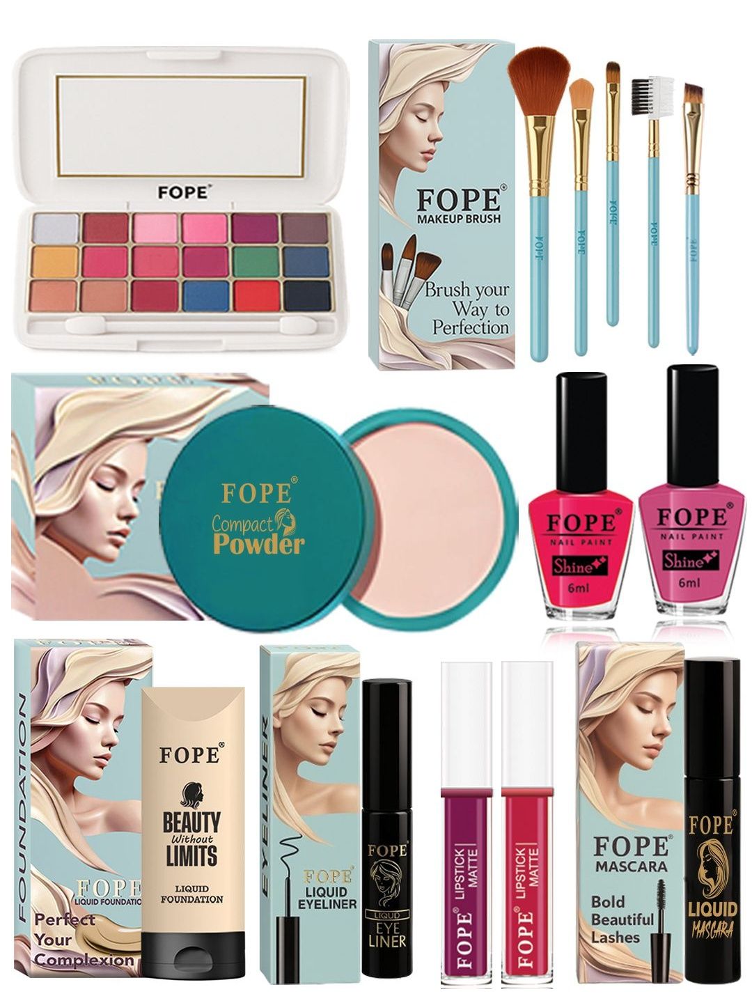 FOPE Set Of 14 Long Lasting Smudge Proof Party Glam Makeup Combo-image-48
