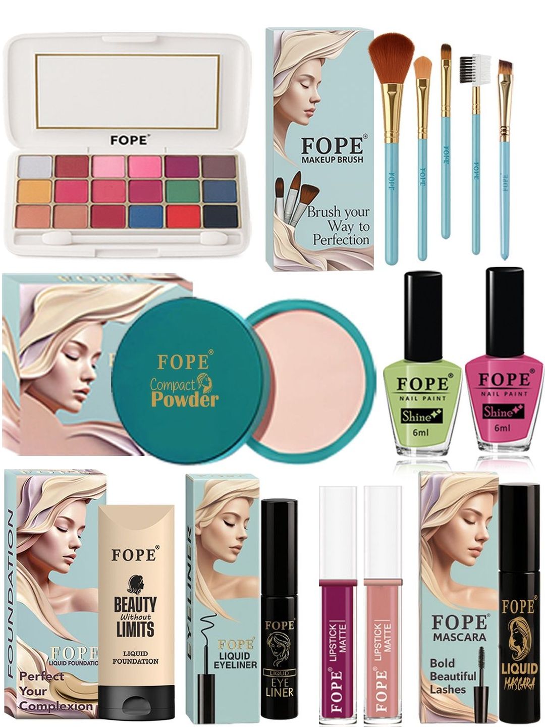 FOPE Set Of 14 Long Lasting Smudge Proof Party Glam Makeup Combo-image-47