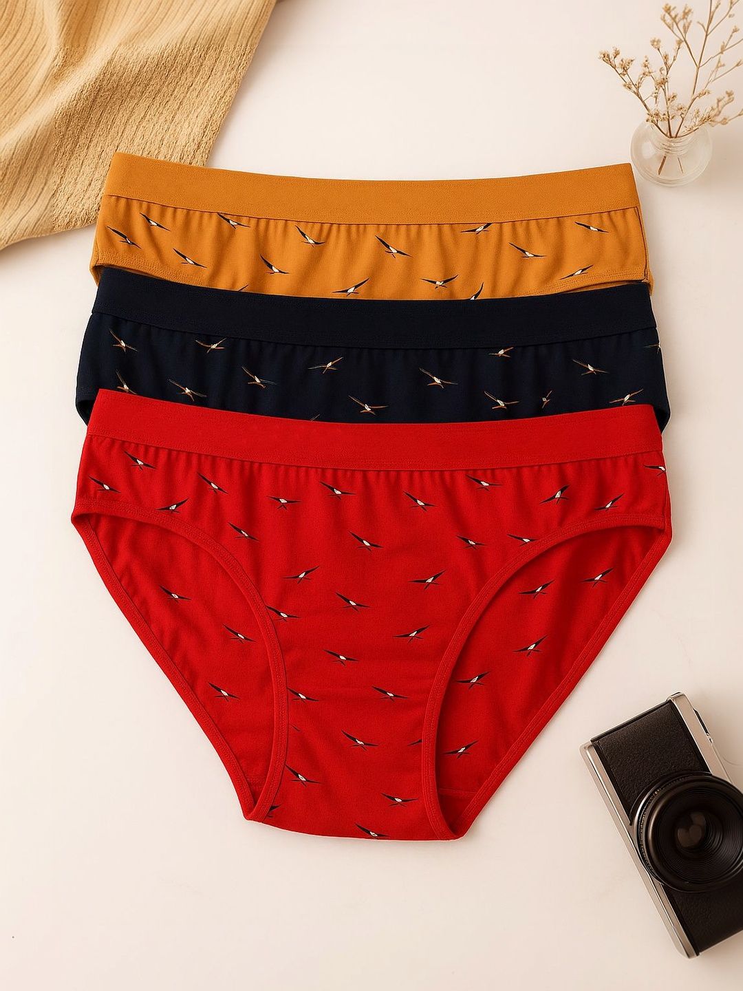 FiveFlag Pack of 3 Printed Pure Combed Cotton Mid-Rise Hipster Briefs-image-19