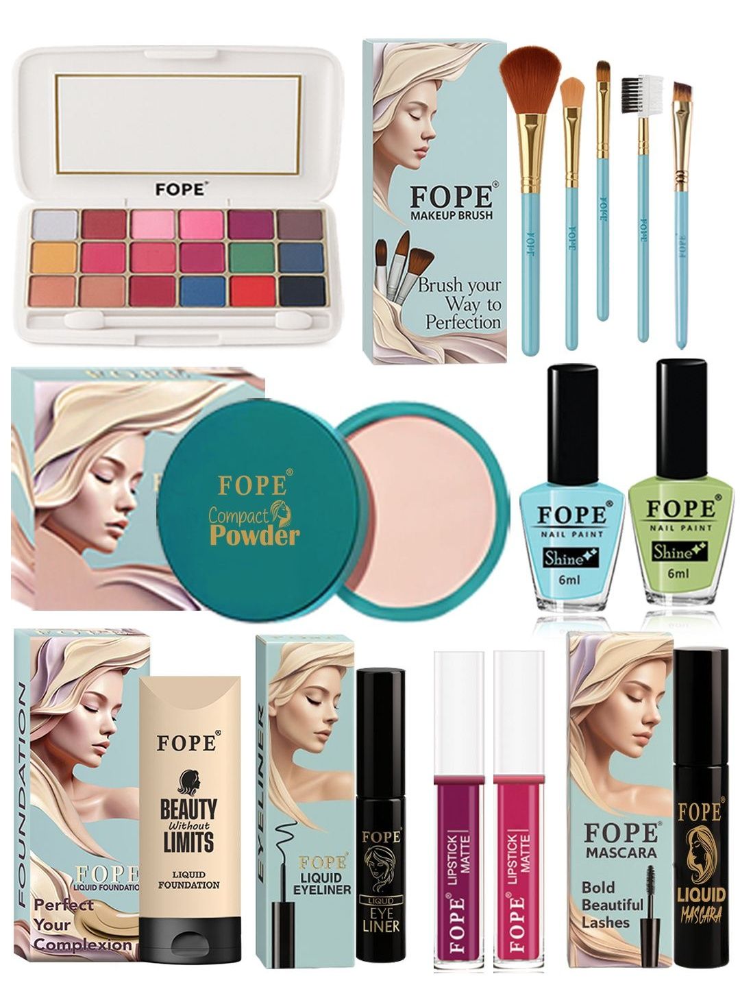FOPE Set Of 14 Long Lasting Smudge Proof Party Glam Makeup Combo-image-31