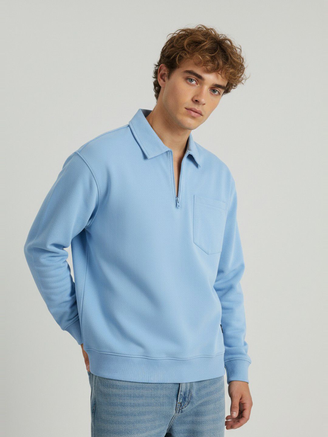 glitchez Shirt Collar Relaxed Fit Sweatshirt With Inner Fleece-picture-48