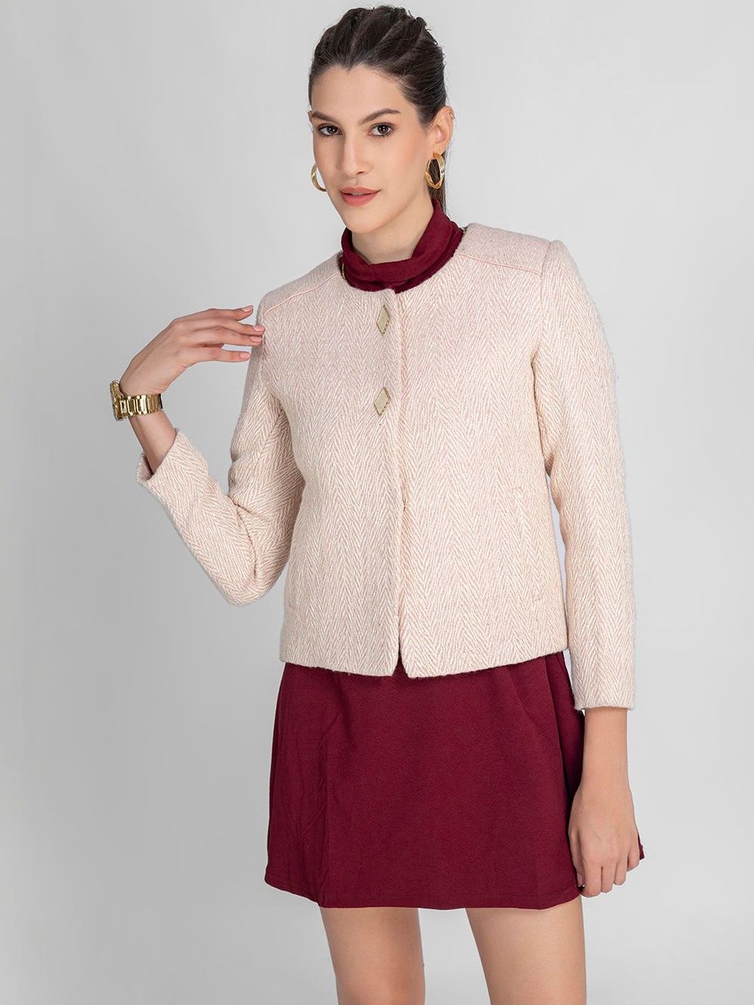 Mast & Harbour Self Design Round Neck Coat-picture-30