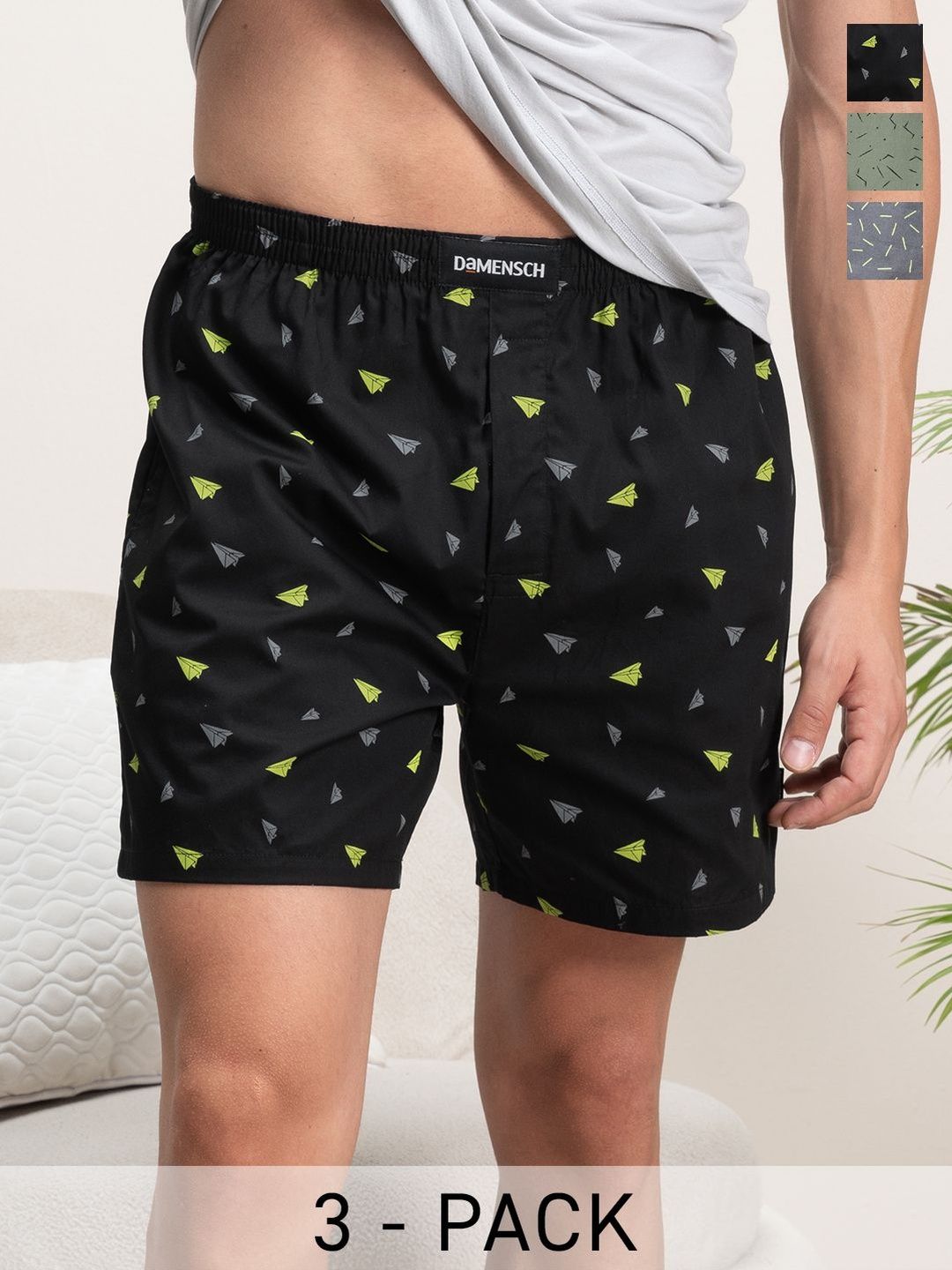 DAMENSCH Pack Of 3 Printed Pure Cotton Mid Rise Boxers-picture-15