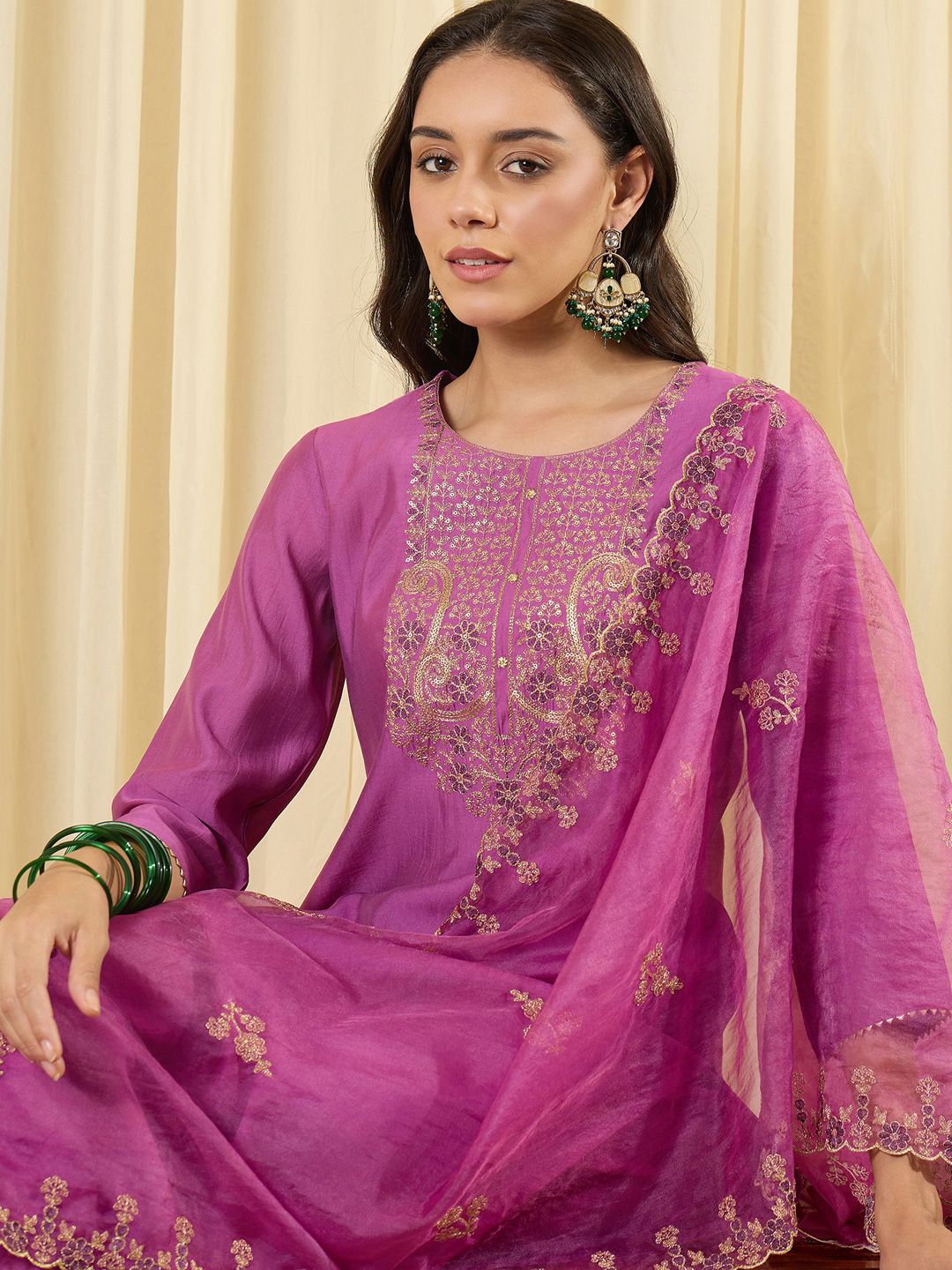 Indo Era Women Ethnic Motifs Embroidered Regular Thread Work Kurta with Trousers & With Dupatta-picture-21