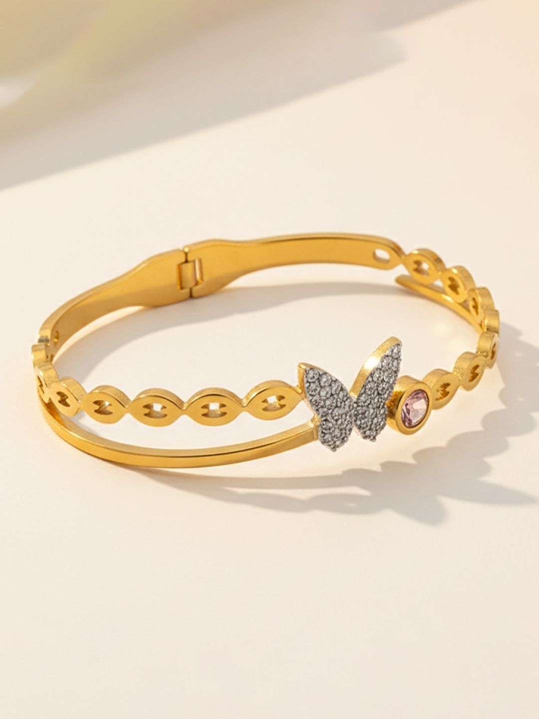 GOLDIWALA Women Cubic Zirconia Gold-Plated Cuff Bracelet-picture-18