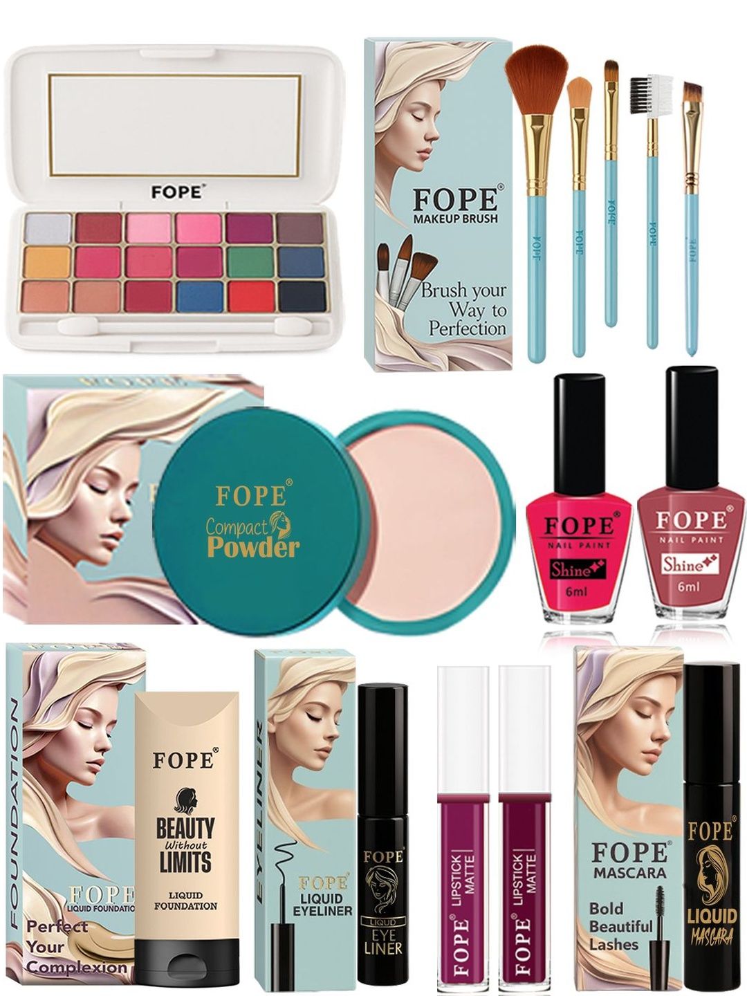 FOPE Set Of 14 Long Lasting Smudge Proof Party Glam Makeup Combo-image-25
