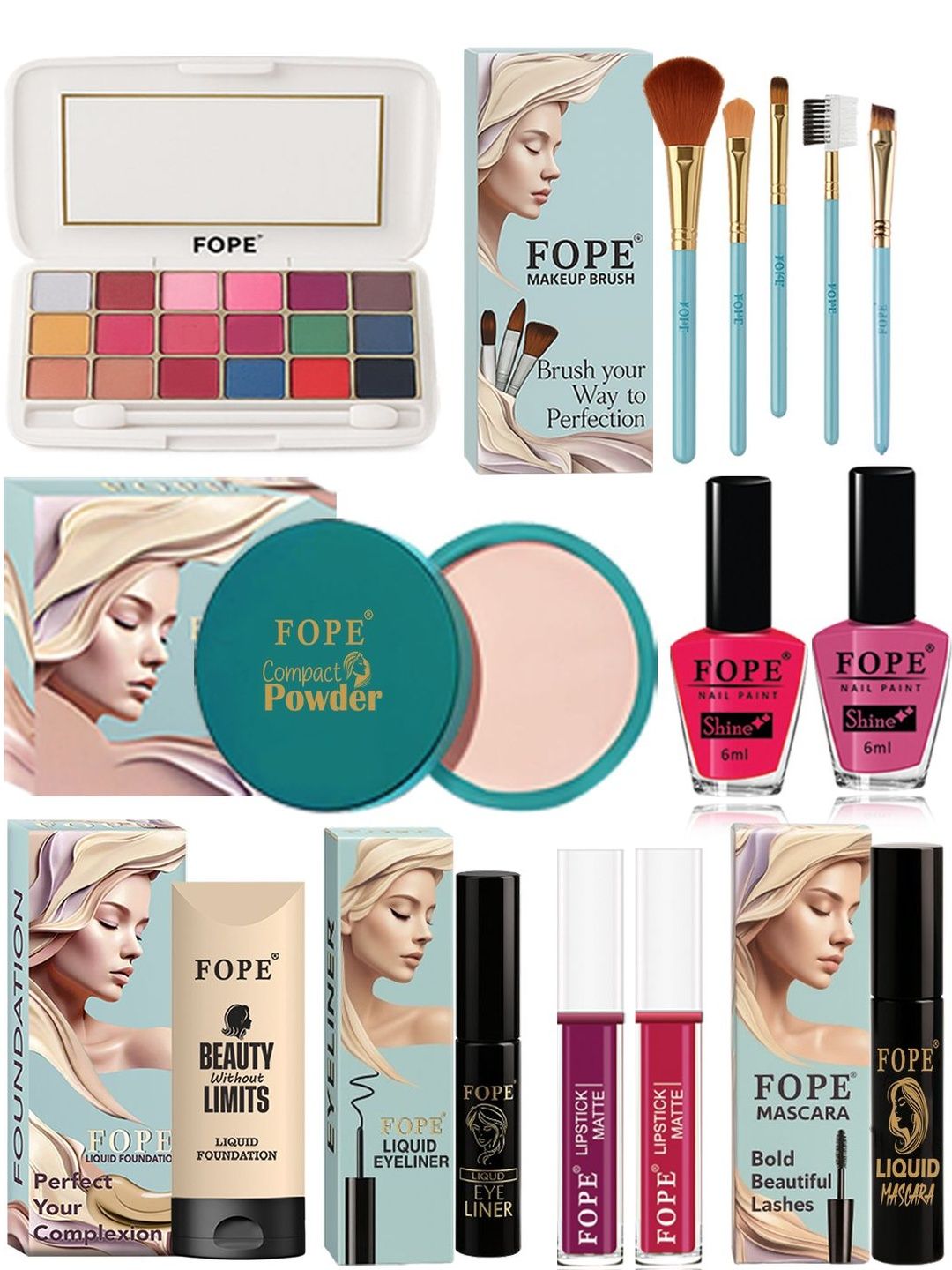 FOPE Set Of 14 Long Lasting Smudge Proof Party Glam Makeup Combo-image-49