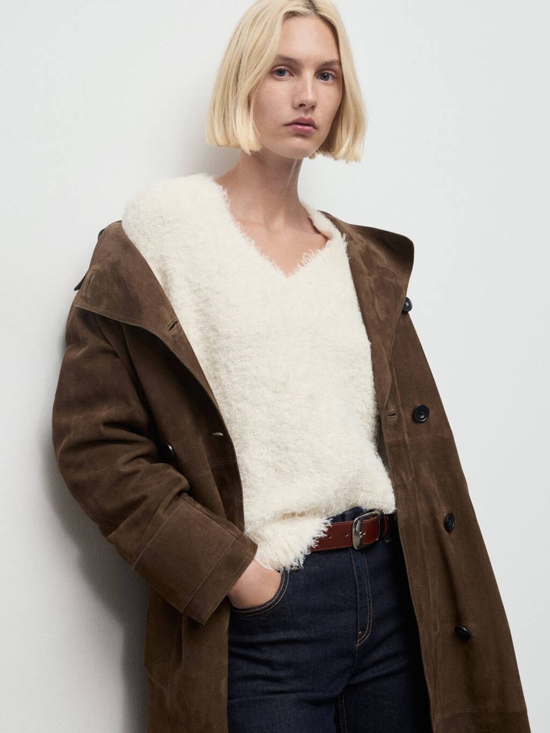 MANGO V-Neck Faux Fur Trim Knitted Pullover-picture-14