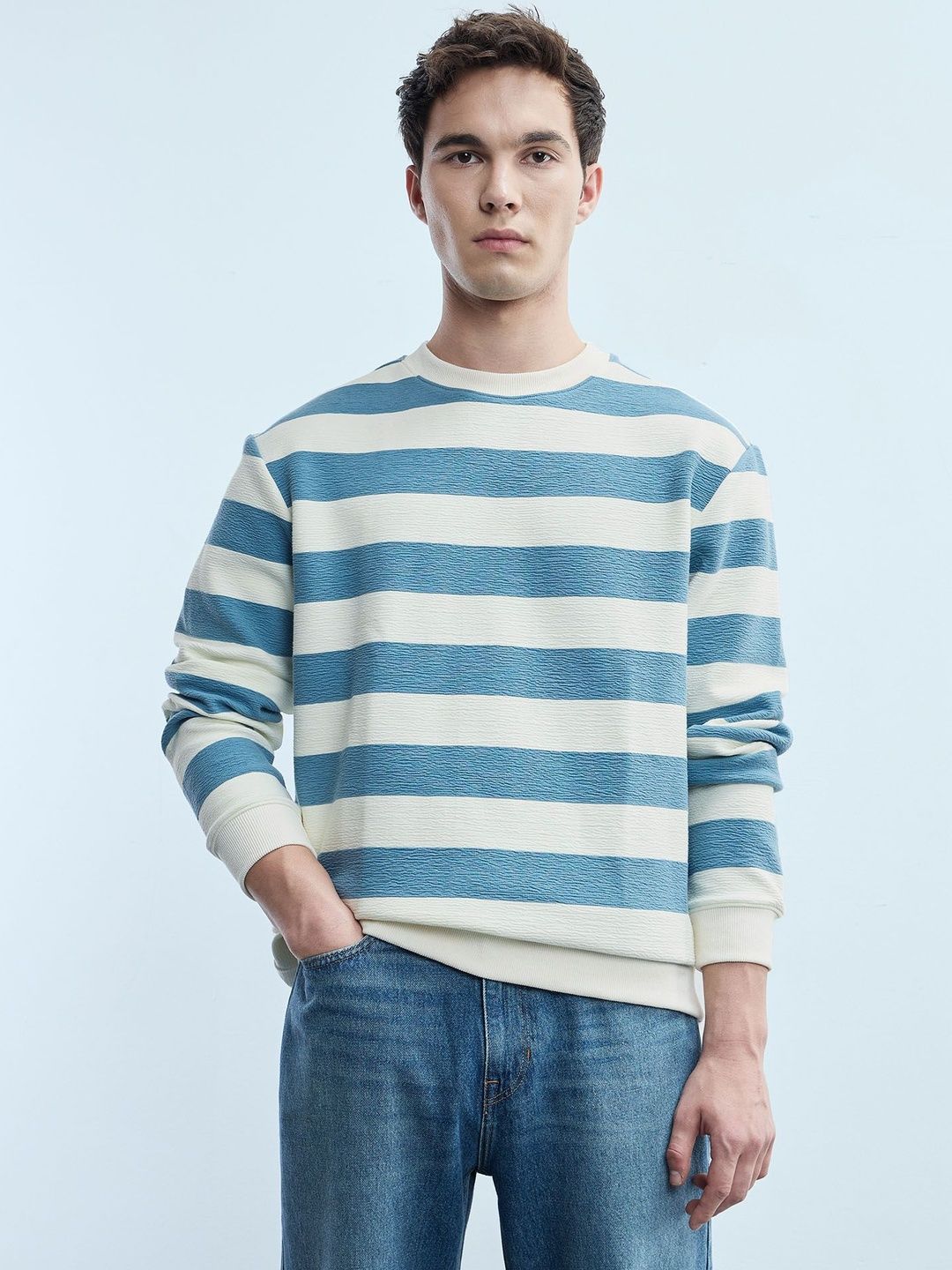 Flying Machine Men Horizontal Striped Relaxed Fit Sweatshirt-image-0