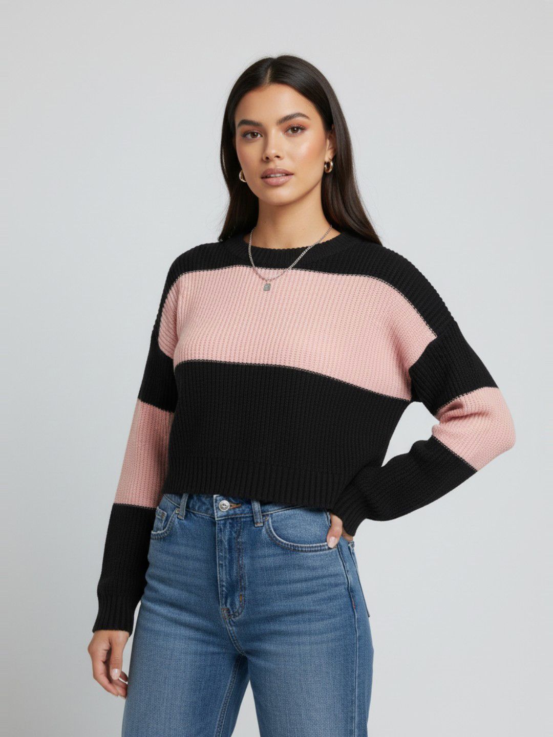 glitchez Colorblocked Oversized Crop Pullover-picture-34