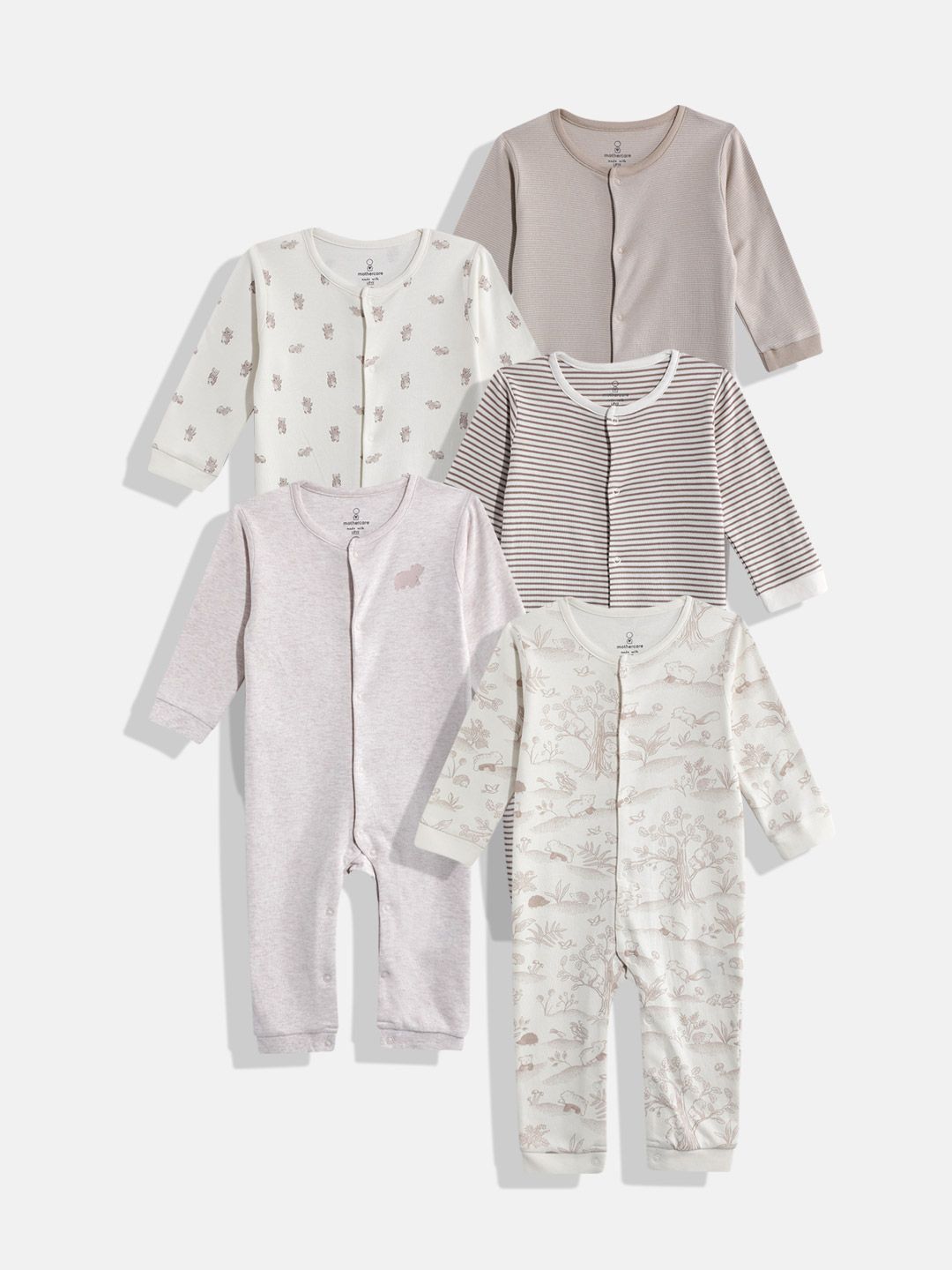 mothercare Infants Pack of 5 Printed & Striped Pure Cotton Rompers-picture-10