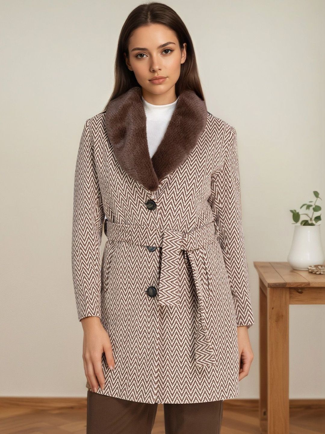 Mast & Harbour Self Design Shawl Collar Overcoat-picture-39